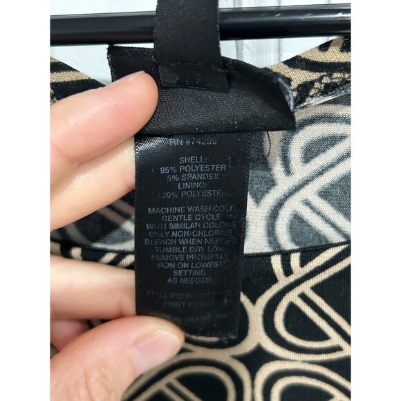 En Focus Studio Black Tan Geometric Print Ruched Waist Dress Size 12 - Picture 6 of 9